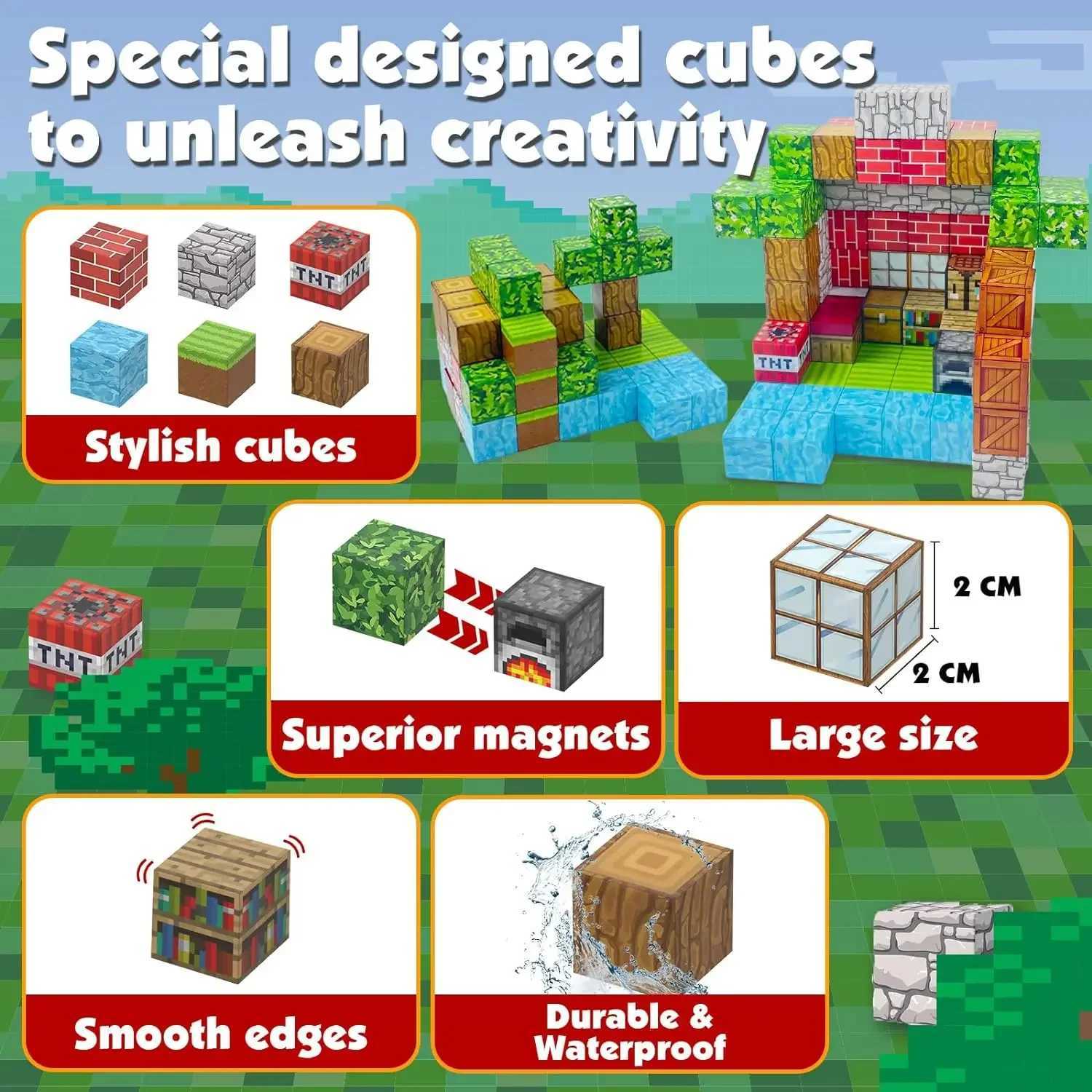 Magnetic Building Blocks Mine World Cube Magnet World Set for Boys Girl Age 3+ DIY Model Children Gift Buildable Sensory Toys TK Y240731