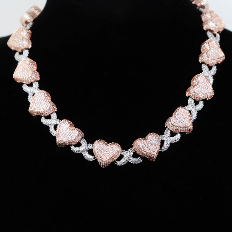 Hip Hop Heart Shape Cuban Chain Necklace Bracelets 5A Zircon Gold Plated Jewelry Bracelet Mens Women Jewelry Gift