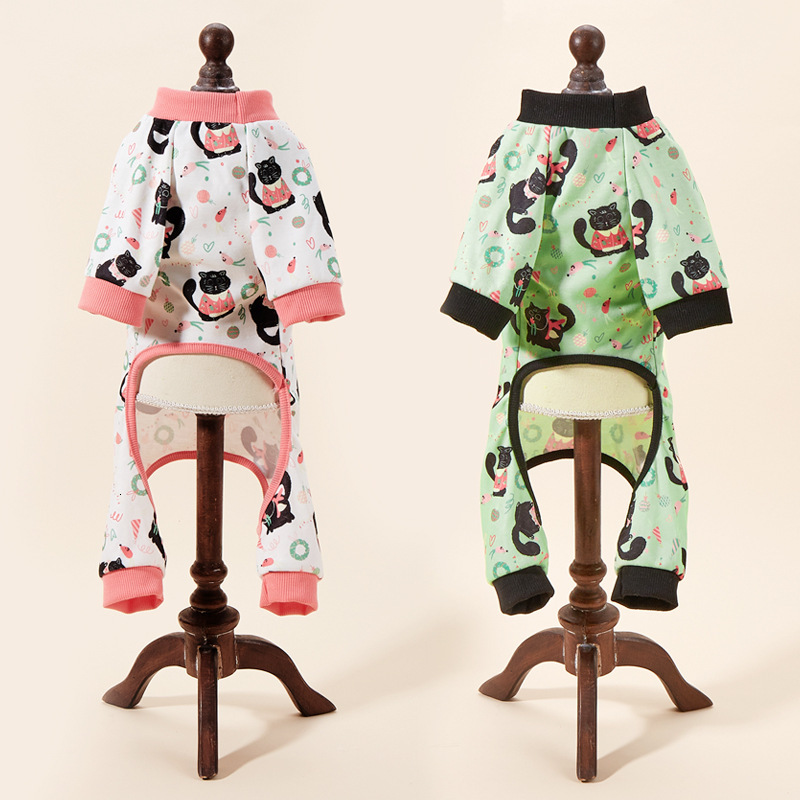 Pet four legged jumpsuit, cartoon print, black cat pet clothing, breathable dog clothing