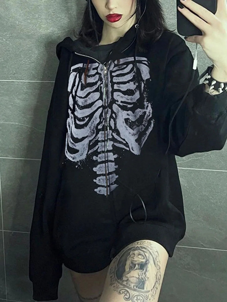 y2k Star Print Oversized Zip Up Hoodie Fairy Grunge Long Sleeve Top Gothic Sweatshirt for Women 240812