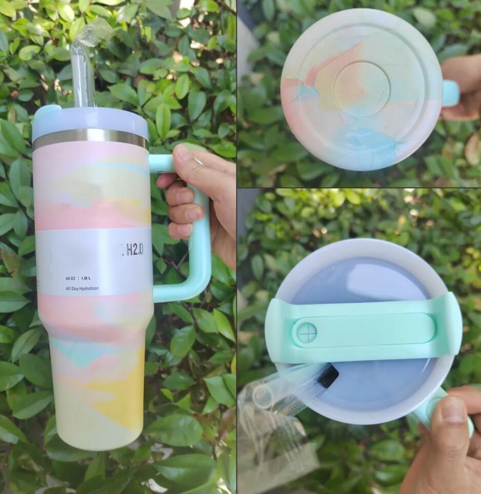 New 1Pc 40Oz Purple Stars Cups 40Oz Stainless Steel Tumblers With Handle Lid And Straw Thermos Water Bottles Insulated Car Mugs