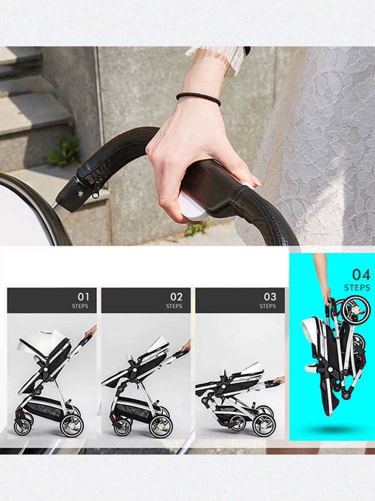 3-in-1 baby stroller white PU leather stroller baby stroller with car seat high landscape luxury newborn baby stroller foldable Z250319