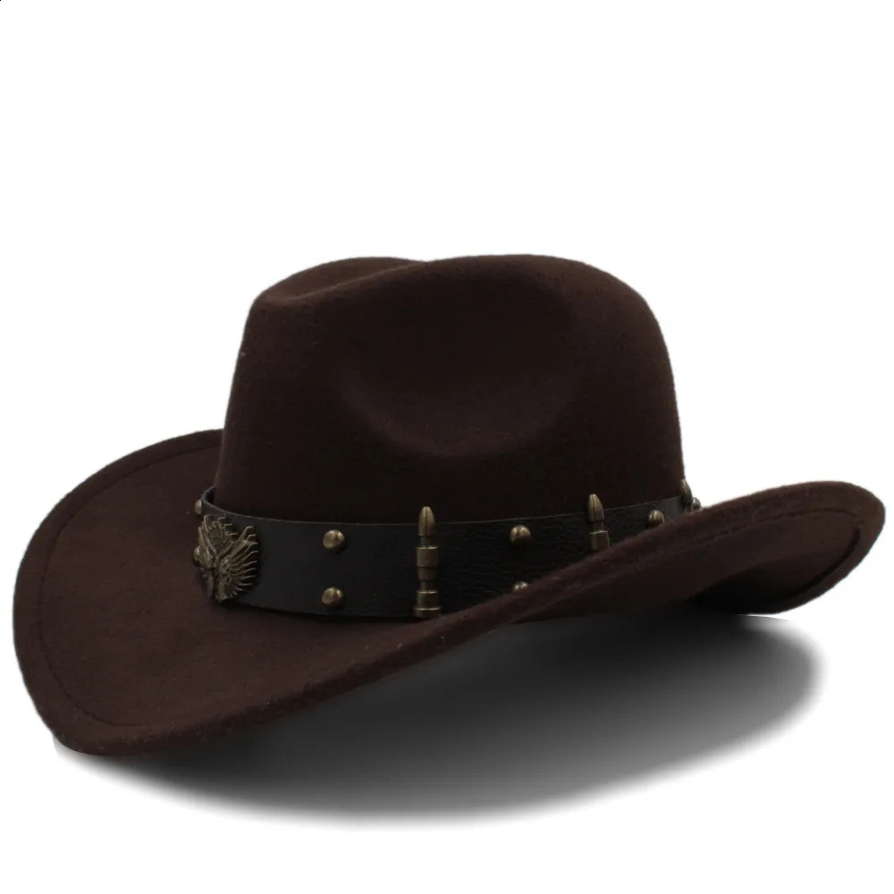 Wome Men Black Wool Chapeu Western Cowboy Hat Gentleman Jazz Sombrero Hombre Cap Elegant Lady Cowgirl Hats 2 Big Size 240718
