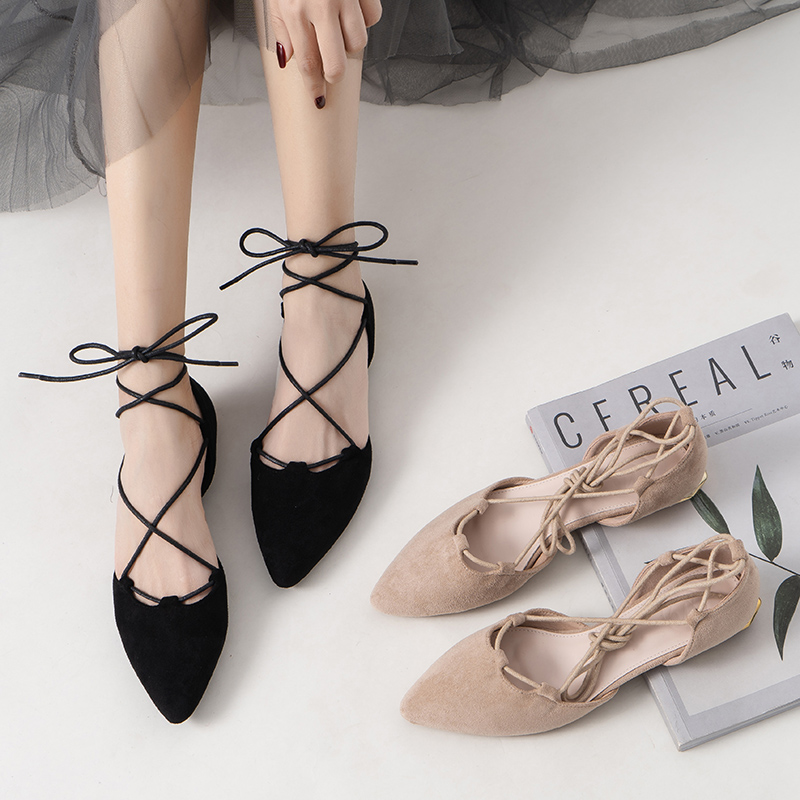 5cb0d cross-tied gladiator sexy summer woman pointe toe cut out flat lace up ballet flats Roman style D'orsay shoes big size 43 s