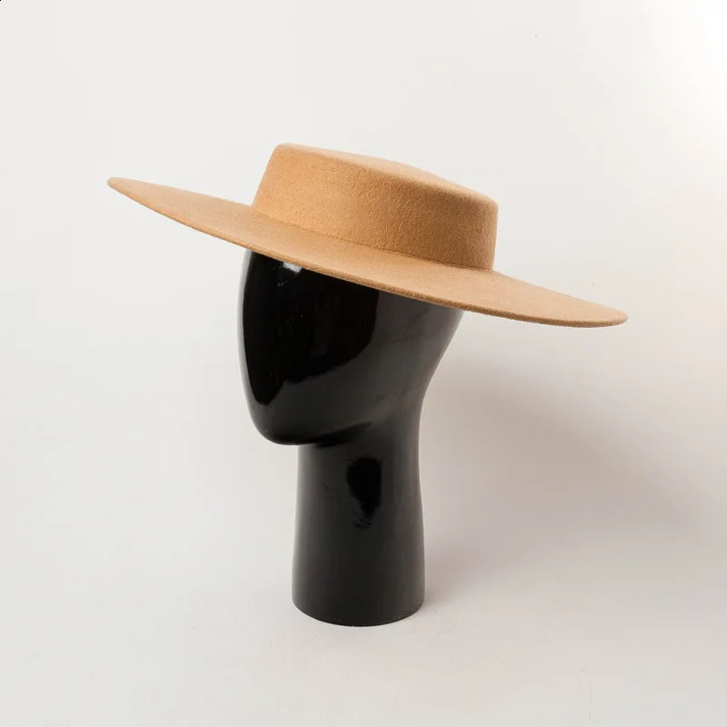 European fashion retro light flat top big brim woolen top hat catwalk stage performance modeling felt big brim hat 6 color 241227