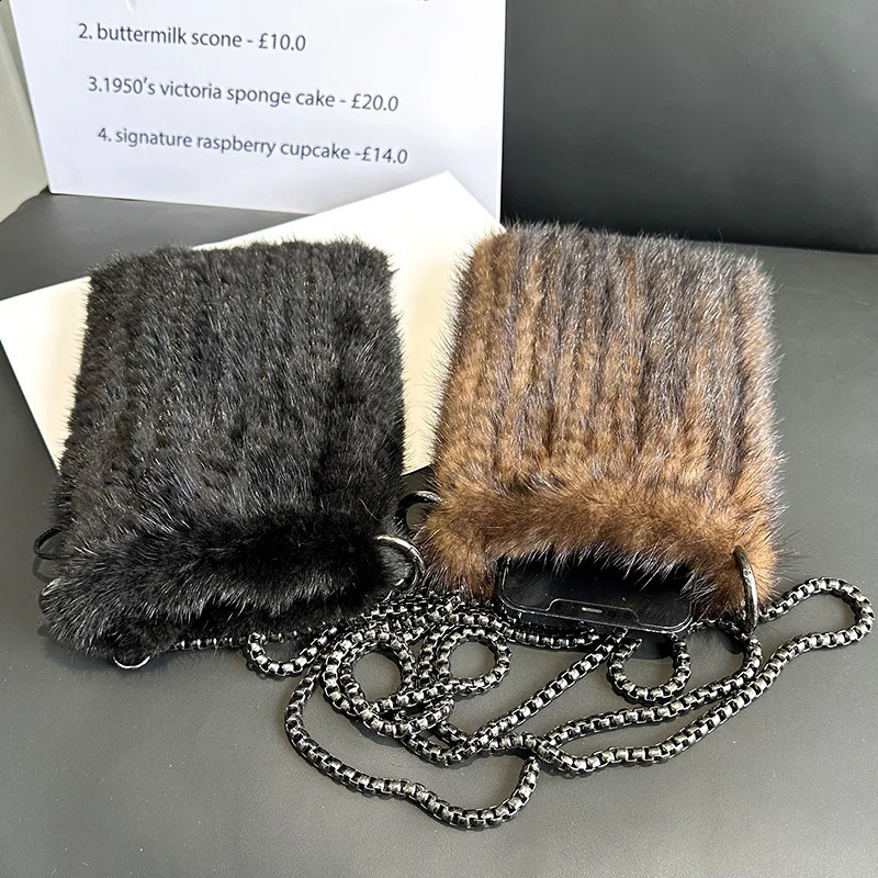 100% Real Mink Fur Bag Crossbody Bags For Women Autumn Winter Plush Purses And Handbags Female Phone Shoulder Bag Girls Wallet 240801
