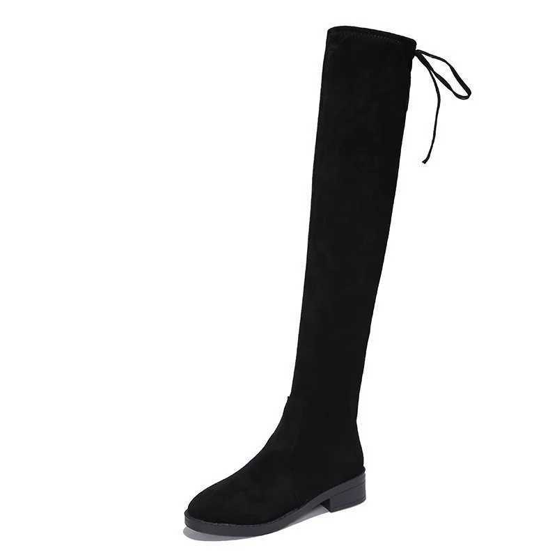 High Quality Thick high heels Fem autumn winter warm knee boots plain sexy Fi shoes black casual plus size 43 T241206