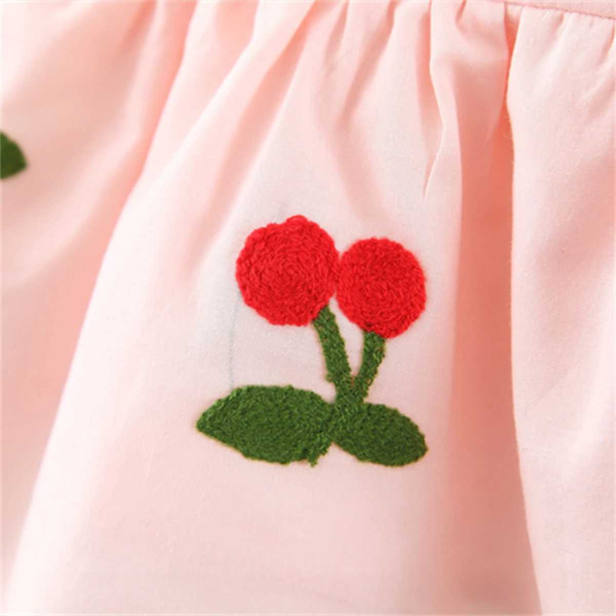 Summer baby dress girl cherry embroidery round neck small sleeve princess dress childrens dress X2502201
