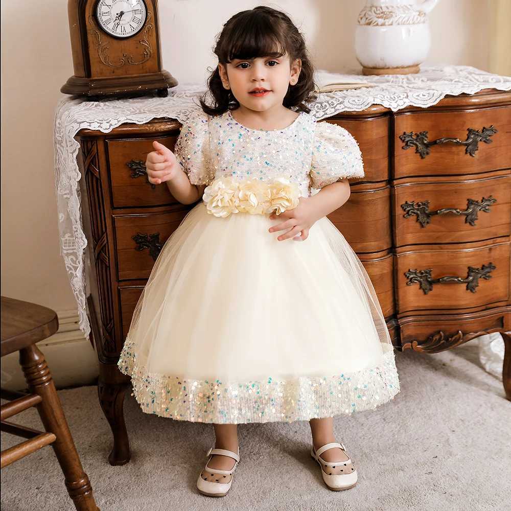 Baby sequin bow baptismal dress for girls celebrating their first birthday party dress white dress for babies and toddlers Vestido X250203