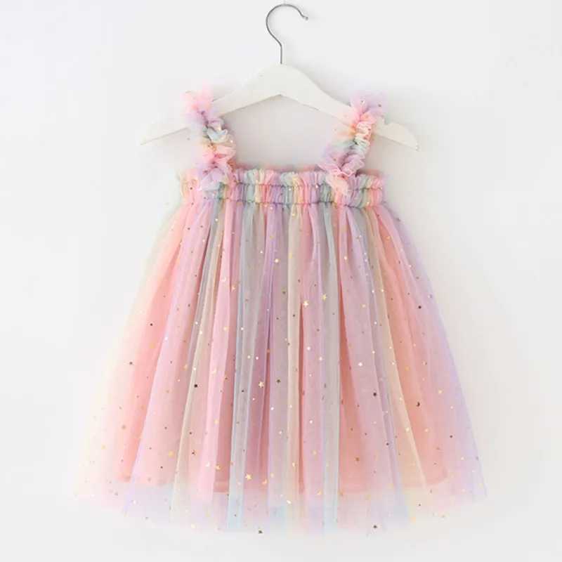 Toddler Girl Princess Dress Baby Rainbow Tulle Costume Kids Summer Sleeveless Strap Dresses Newborn Birthday ParTY Cloth X2502201