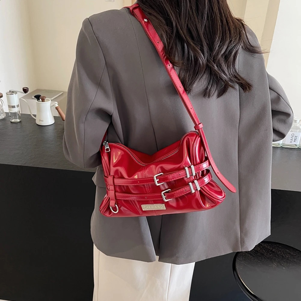 Women Shoulder Bag Double Belted Strap PU Leather Handbag Solid Color Satchel Purse Clutch Purse Travel Bag 240731