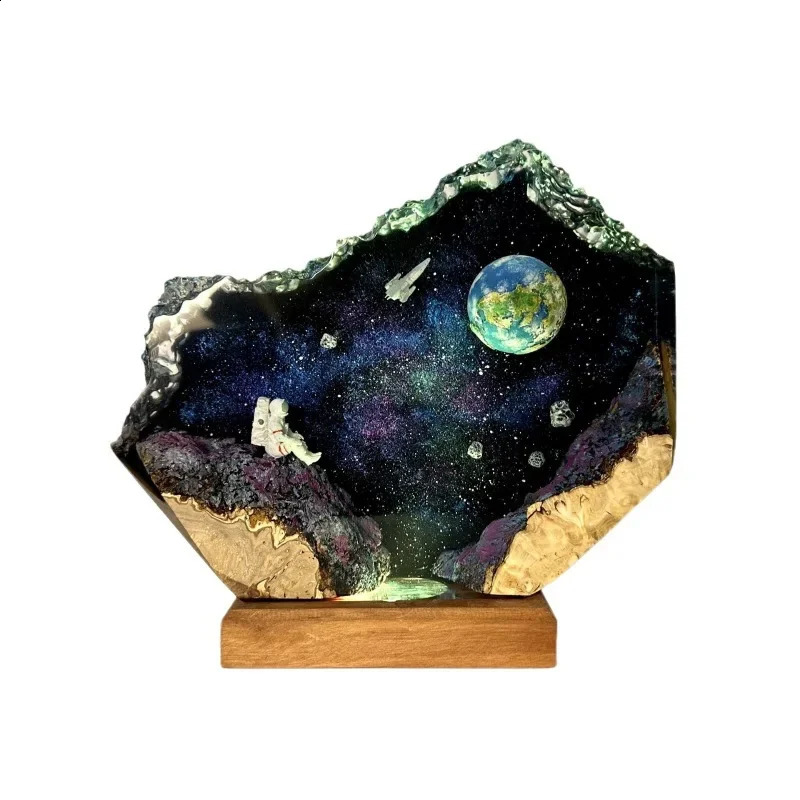organic resin table lamp creative art decoration lamp space night lamp Milky Way night lamp astronaut rocket USB charging 240731
