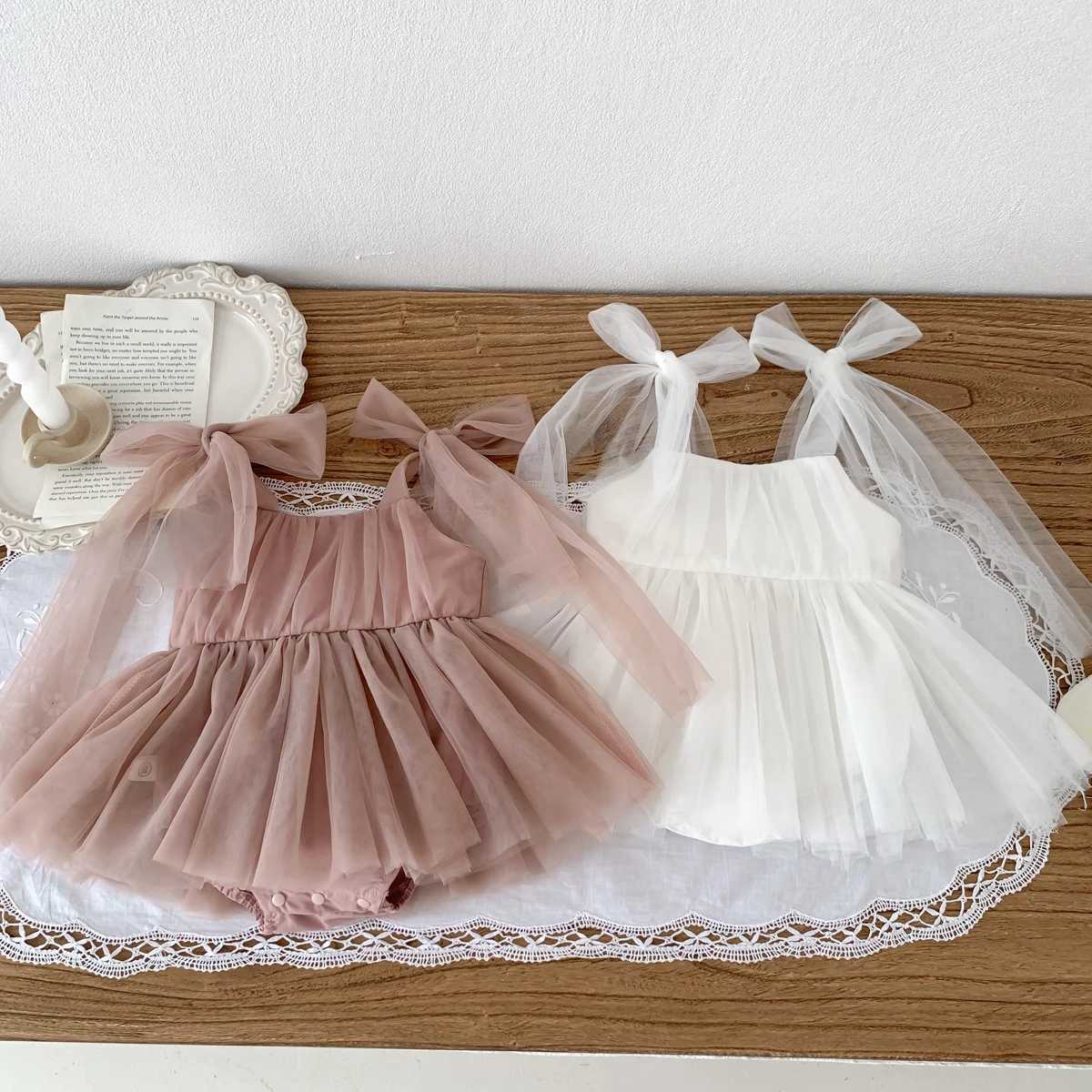 Summer baby jumpsuit set with lace polka dots princess dress for young children baby bodysuit X250220