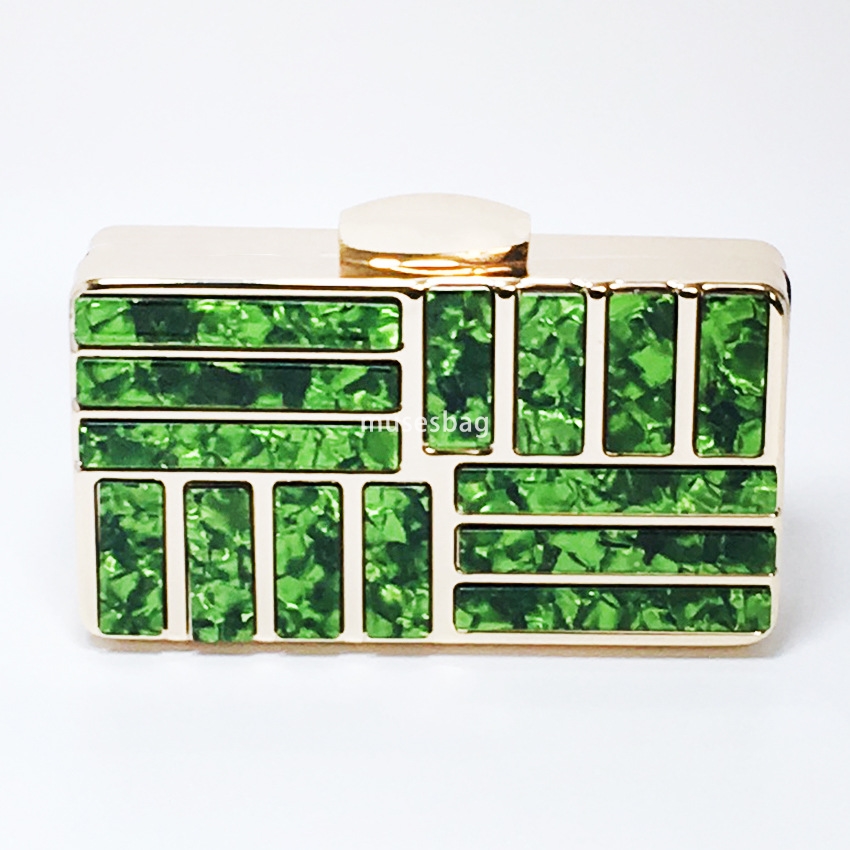 Marble patchwork Striped acrylic evening Bag Women's Carry chain Crossbody fashion metal makeup clutch bag