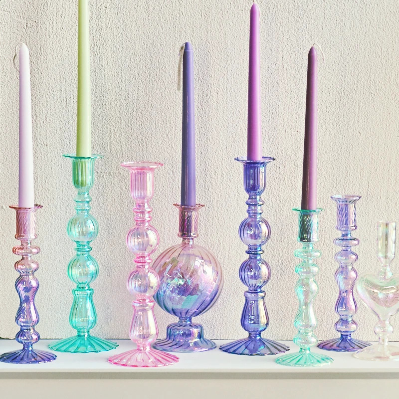 Floriddle Retro Candlesticks Taper Candle Holders Tall Candlesticks Decoration Party Glass Vase Home Decor Wedding Decoration 240731