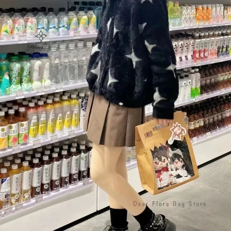 Womens 20CM Dolls Bag Personalized Cute Ita Bag Street Trend Y2K Shoulder Crossbody Bag Kawaii Transparent Display Handbags 240801