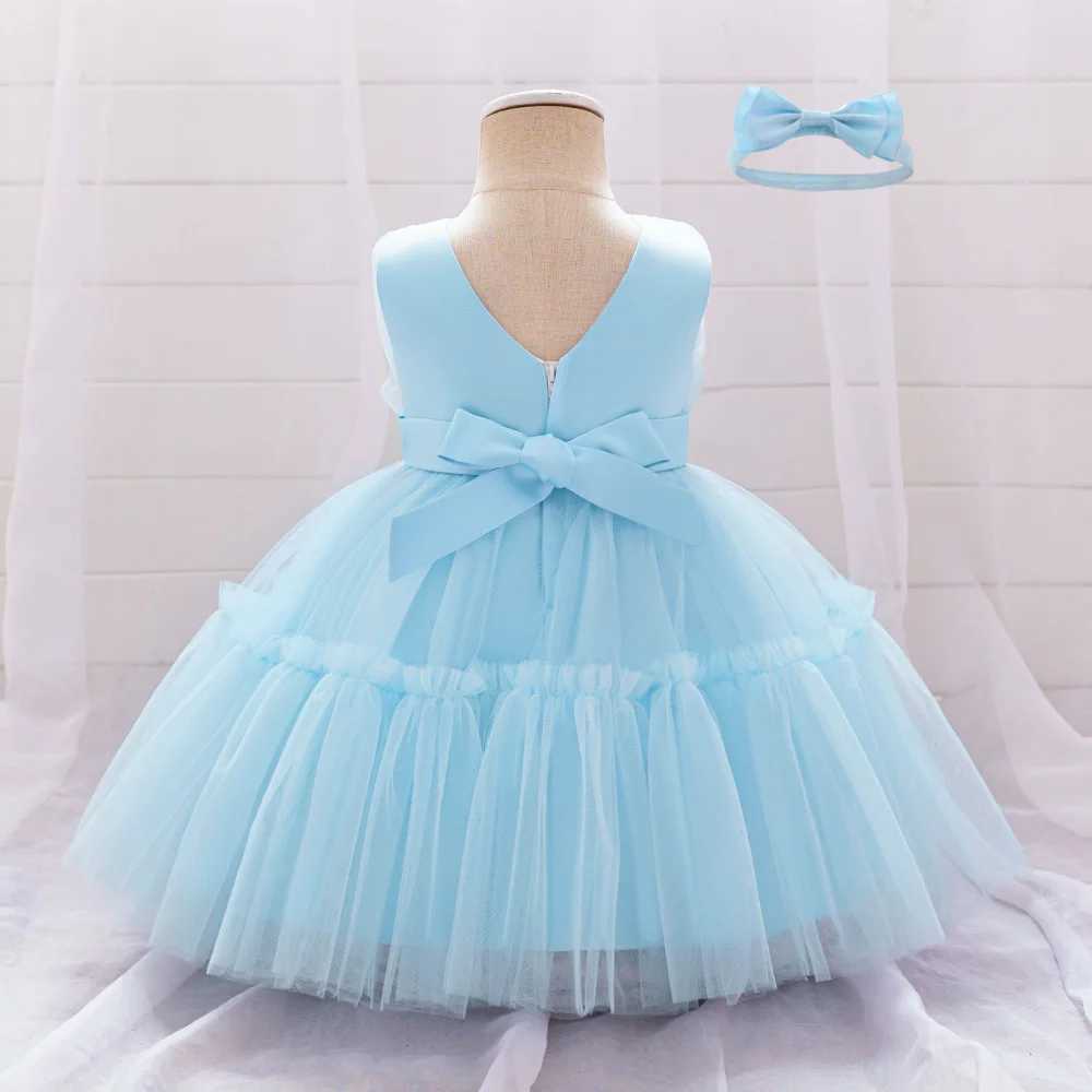 Babys first birthday girl shower dress elegant wedding party princess dress sheer childrens summer clothing X250203