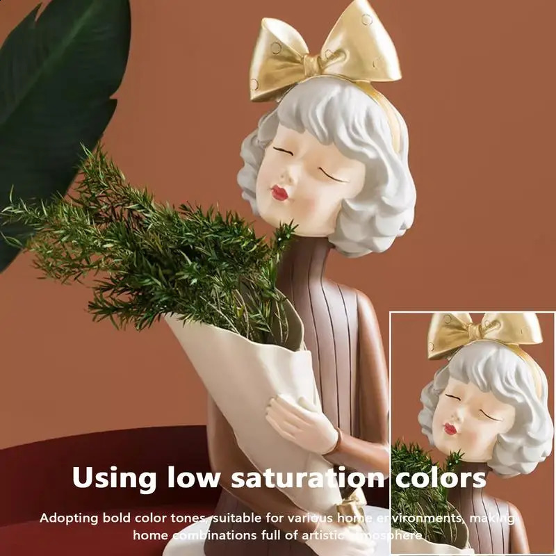 Modern Bouquet Girl resin statue flower vase romantic desktop art decoration exquisite Bouquet Girl vase home decoration gift 240731
