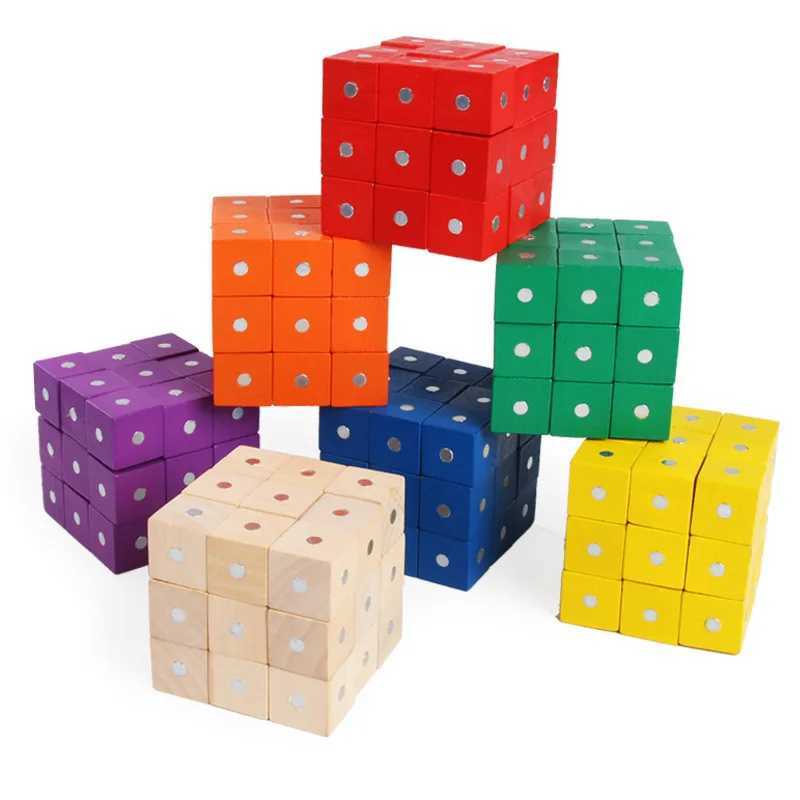 10pcs 2X2CM Magnetic Cubes Colorful Wooden Building Blocks Game Wood Toy Baby Geometric Shape Color Learning Toys For Children Y240731