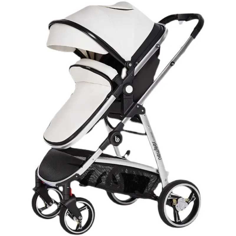 3-in-1 baby stroller white PU leather stroller baby stroller with car seat high landscape luxury newborn baby stroller foldable Z250319