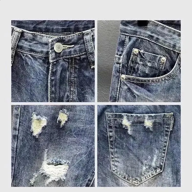 Mens Cowboy Pants with Print Ripped Broken Holes Graphic Trousers Aesthetic Tapered Harajuku Classic Buggy Xs Jeans for Men 240801