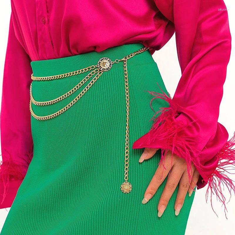 Belts Fashionable Womens Multi-Layered Chain Belt Gold Silver Metallic High Waist Body Dress Tassel