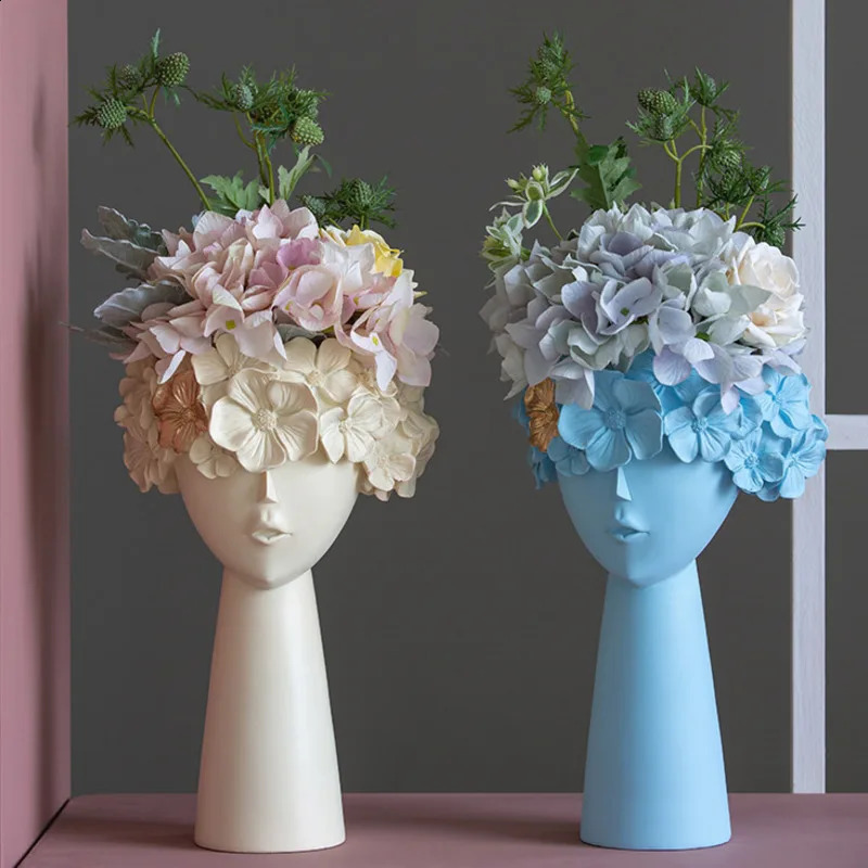 2 pieces of Nordic Mona Lisa human face vase resin character flowerpot set abstract portrait plant flower arrangement home decoration 240731
