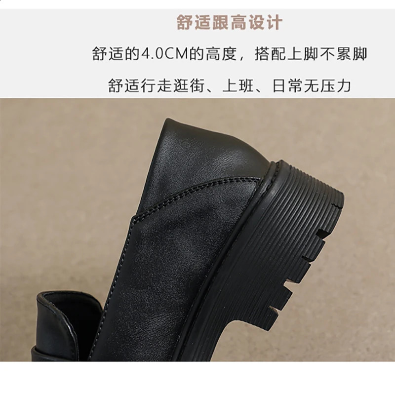 Spring Womens High Heel Leather Shoes British Style Black Low Heel Shoes Suitable for Party and Work Womens Casual Shoes 41-43 240731