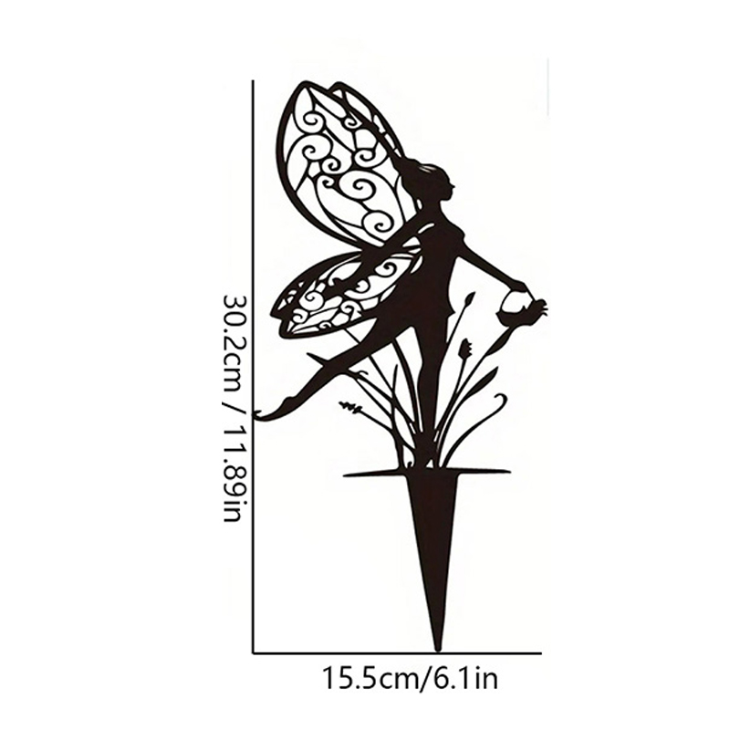 Fairy Garden Elf Metal Carrying Basket Fairy Silhouette Patio Sign For Garden Decor Outdoor Fall Decor Fence Top