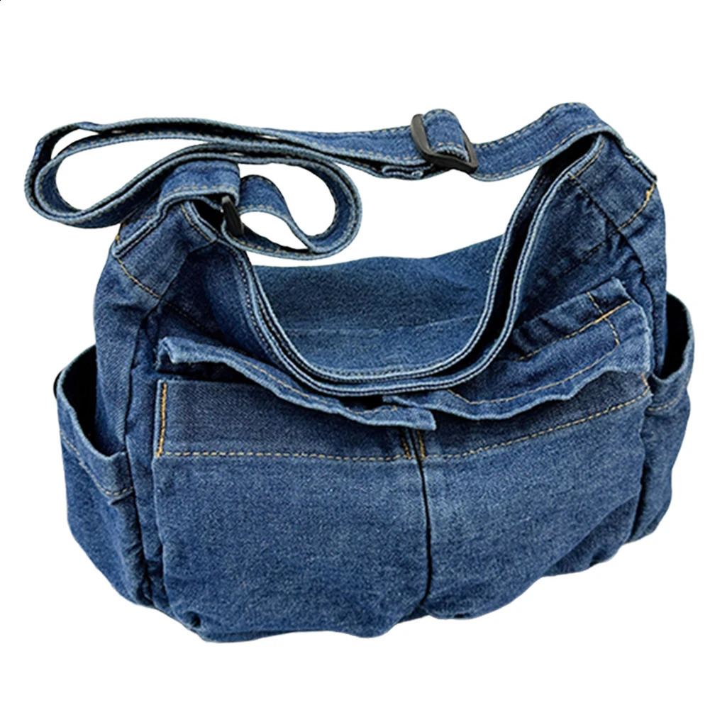 Women Casual Satchel Bag Large Capacity Denim Vintage Messenger Adjustable Strap Daily Tote Multifunction Chic Hobo 240731
