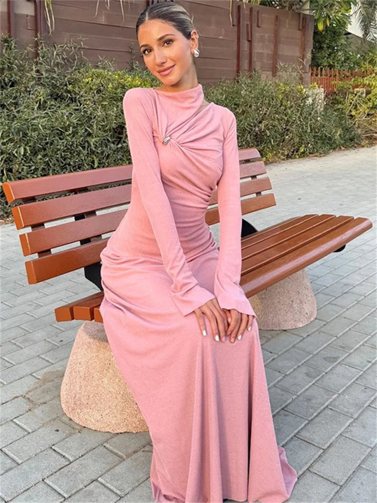 Tossy Off-Shoulder Fashion Elegant Maxi Dress For Women Long Sleeve High Waist Patchwork Slim Dress Female Solid Long Dress 240731