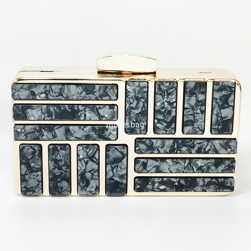 Marble patchwork Striped acrylic evening Bag Women's Carry chain Crossbody fashion metal makeup clutch bag