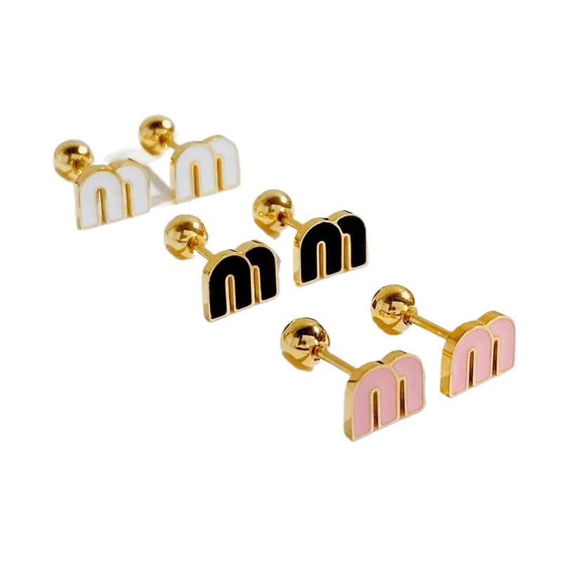 Stainless Steel Letter M Luxury Designer Earrings for Women Brand Jewelry Delicate Cute Tiny Letters Aretes Brincos Earring Earings Ear Rings Accessories