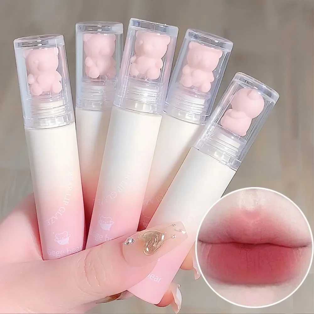 Cute Bear Velvet lipstick Glossy Girl Matte Lip Gel Waterproof Lasting Maroon Red Brown lipstick Korean Makeup Liquid lipstickXJ250312