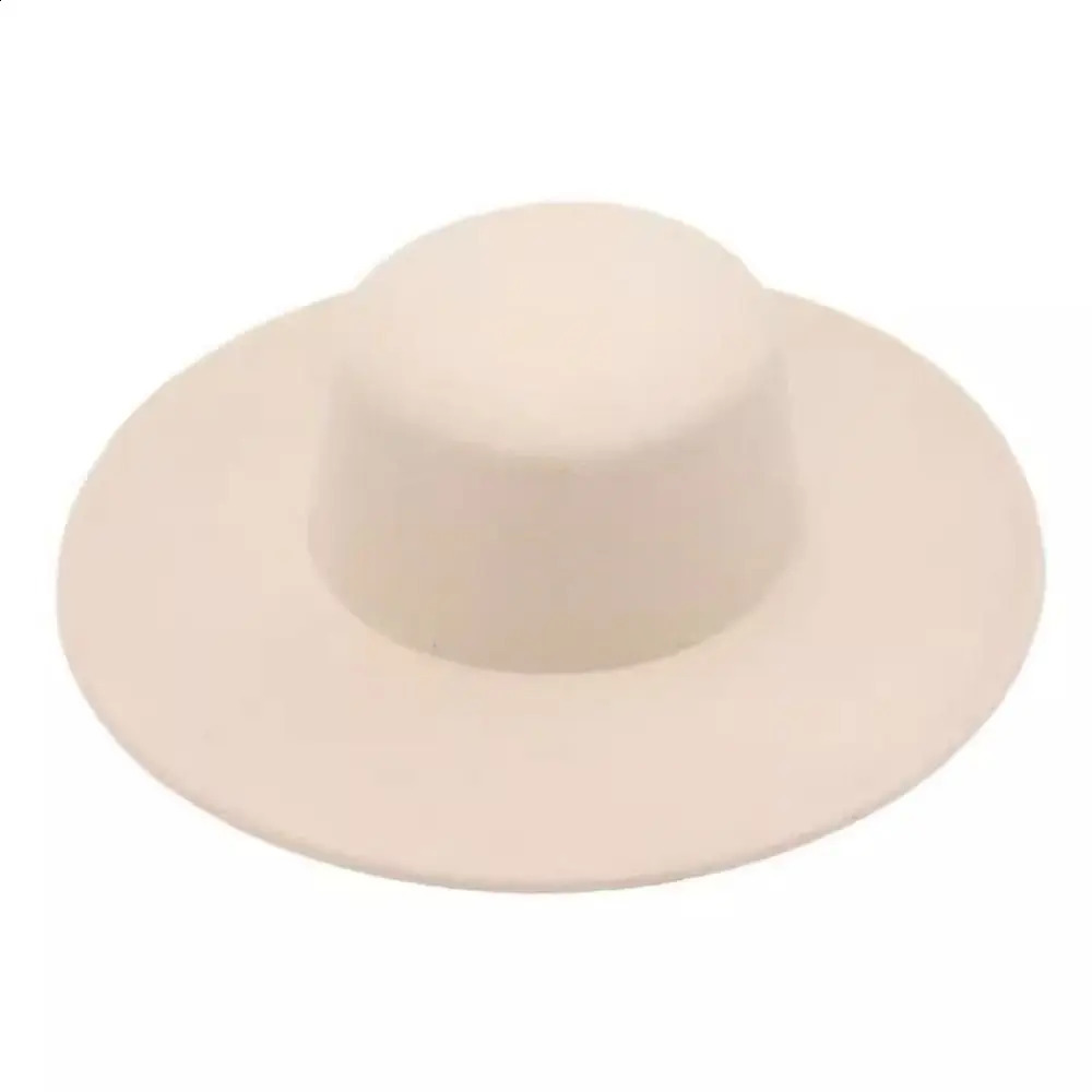 1PC Women Elegant Flatcap Wide Brim Felt Hat Flat-top Panama Retro Church Derby Cap French Hepburn Style Dame Hat 240731