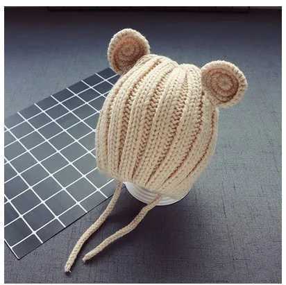 Baby Hat Autumn Winter Cute Baby Girls Baby Boys Hats Bear Ear Protection Warm Knitted Beanies 0-3yearsXJ241213