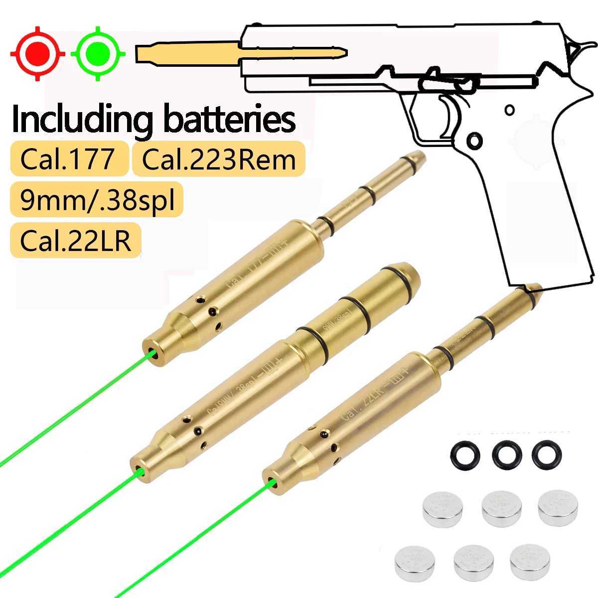 Tactical Green Red Laser Boresighter .223Rem 9mm .177 22LR .38spl Cal Laser Bore Sight End Barrel for Revolvers Pistols Rifle B240801