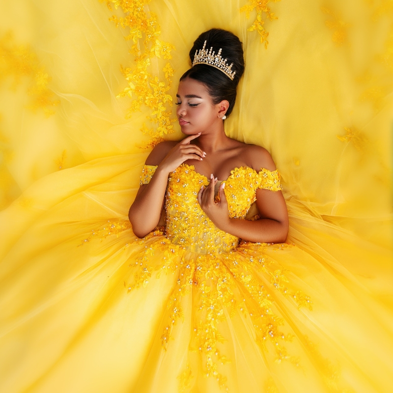 Mexico Yellow Shiny Ball Gown Quinceanera Ral Appliques Beaded Tull Sweet 16 Dress Lace Up Vestido De 15 Anos Bc20114 0220