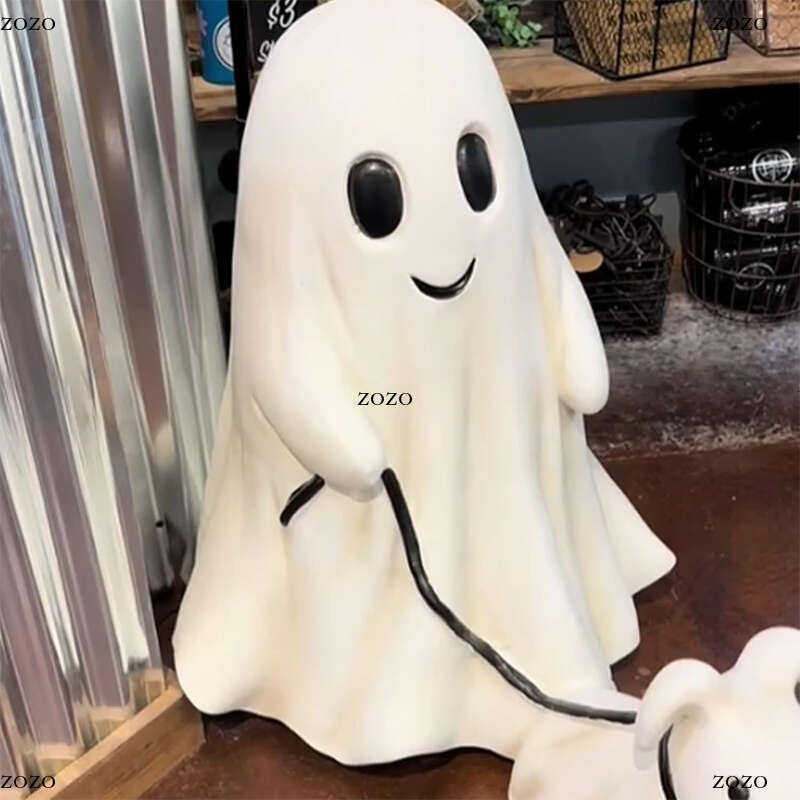 Halloween Ghost Walking Dog Statue Cute Spooky Ghost Dog Halloween Ornament Festival Gift Figurine Household Tabletop Decoration