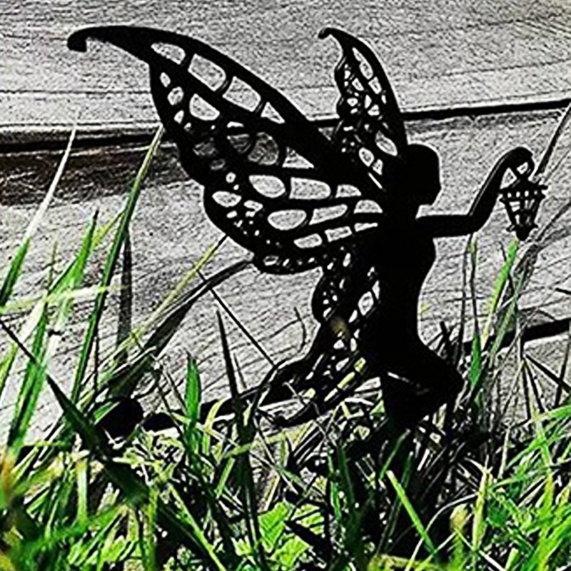 Fairy Garden Elf Metal Tiki Lamp Fairy Silhouette Patio Sign For Garden Decor Outdoor Fall Decor Fence Top