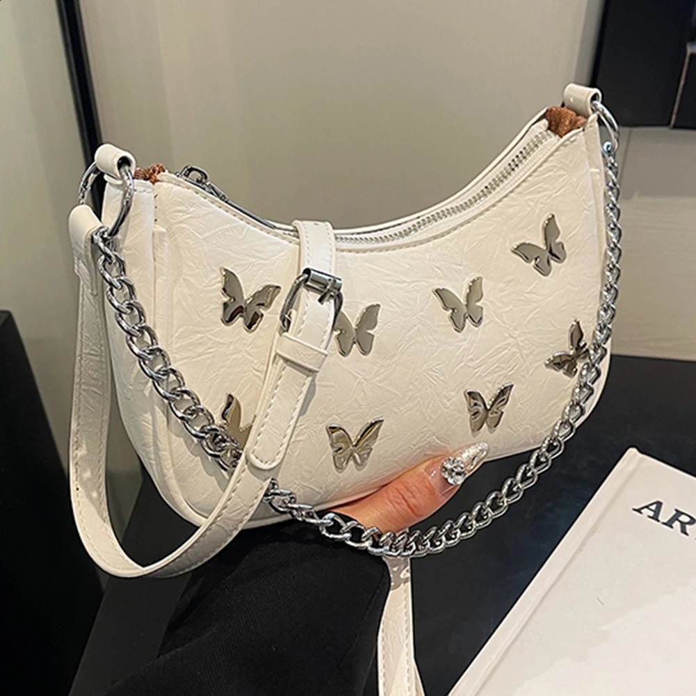 Butterfly Cute Hobo Tote Handbag PU Leather Fashion Handbag Y2K Crossbody Bag with Adjustable Strap for Women and Girls 240801