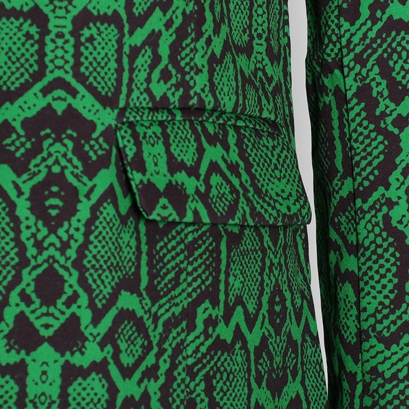 Plus Size Formal Womens Pant Set Green Print Lapel Blazer Suit Two Piece Pant Set Business Clothing 240715