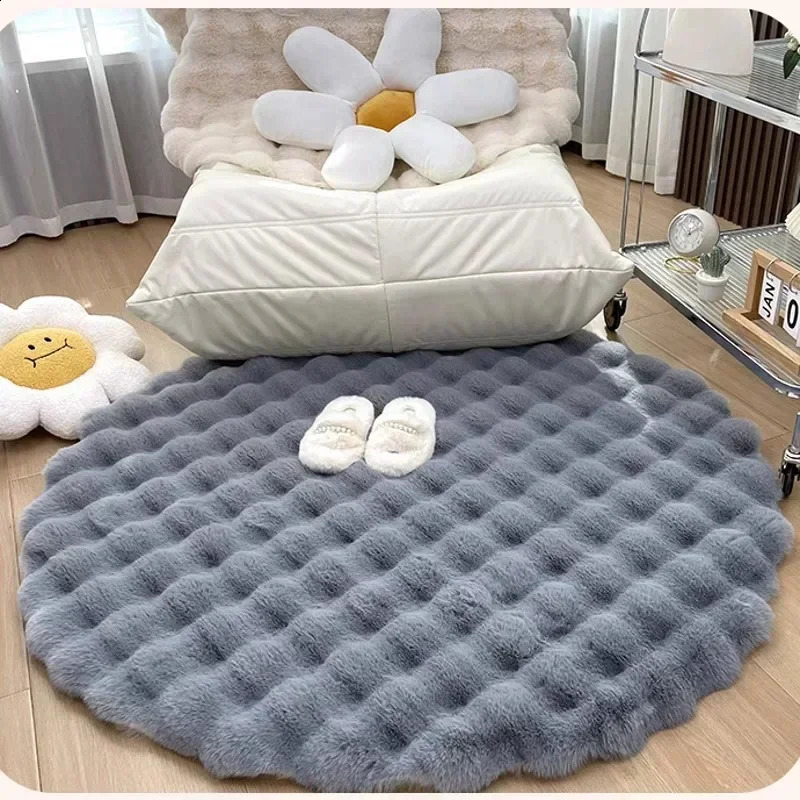 Nordic Round Carpets for Living Room Plush Floor Mat Soft Area Rugs Bedroom Bedside Fluffy Non Slip Shaggy Rug Decor 240731