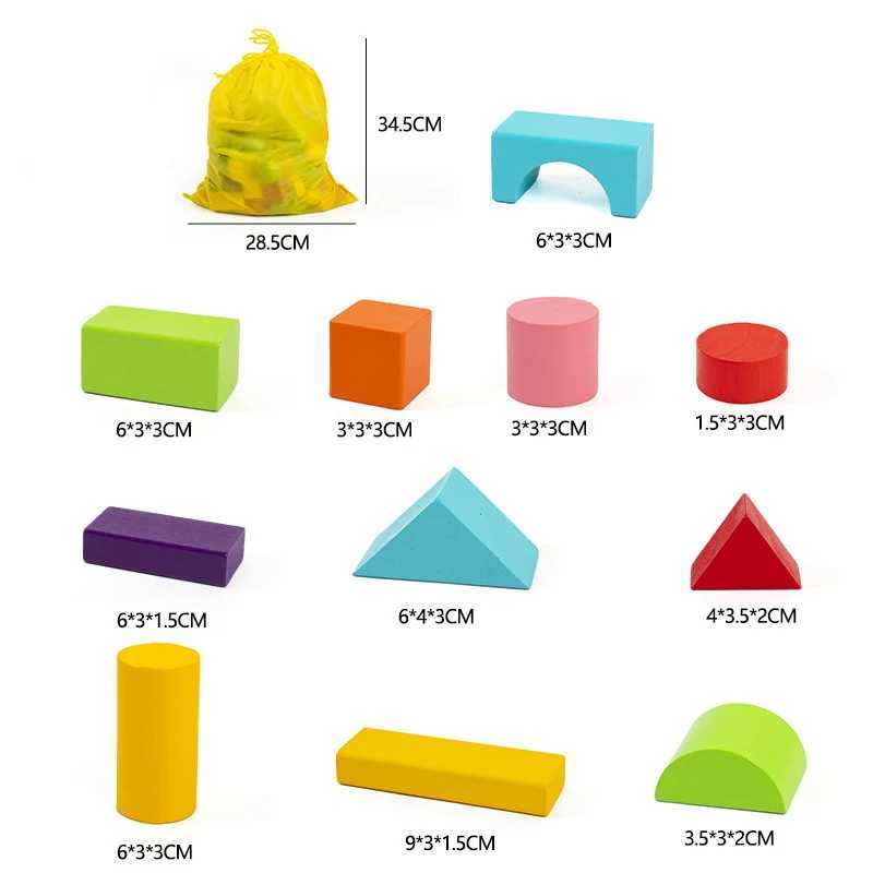 Wooden Building Blocks Set with Storage Bag Wooden Toys for Kids Assembled Building Blocks Early Educational Toys for Children Y240731