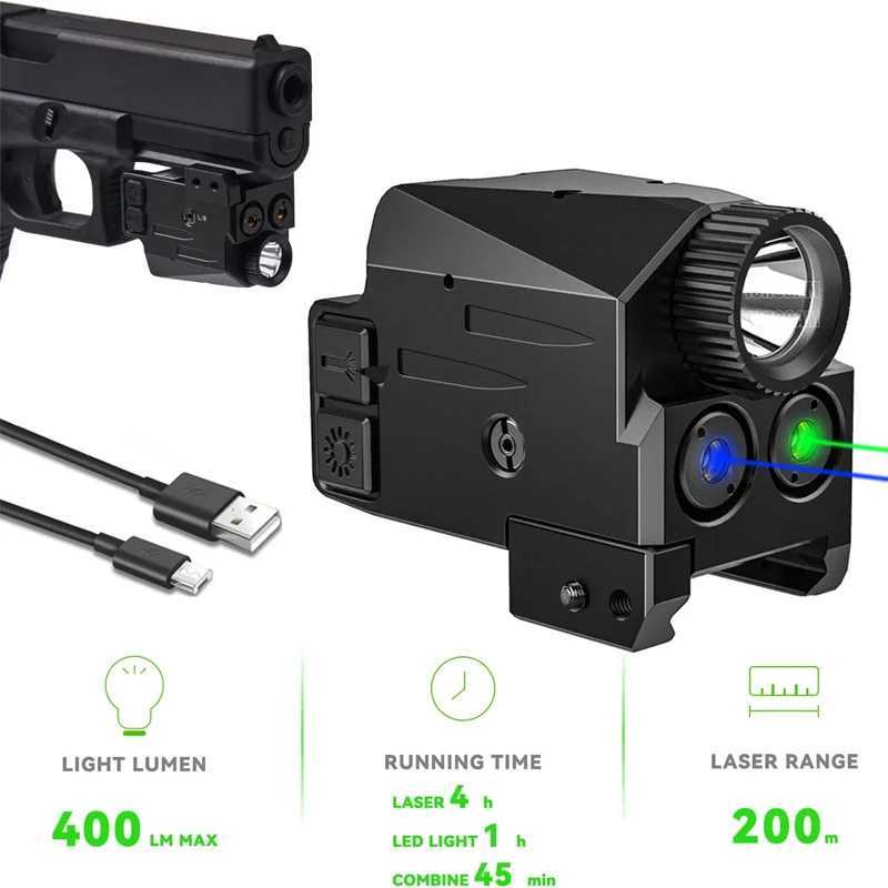 Blue/Green Laser Light Combo 400 lm Shockproof Laser Light Rechargeable Laser Sight Strobe Steady Flashlight Laser for Pistol B240801