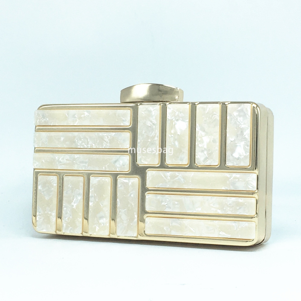 Marble patchwork Striped acrylic evening Bag Women's Carry chain Crossbody fashion metal makeup clutch bag