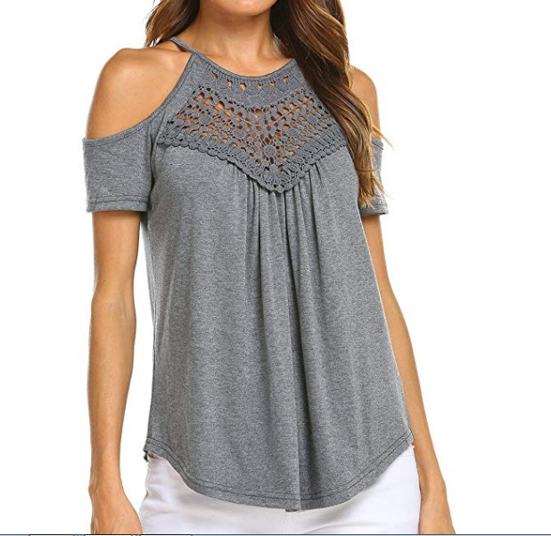 2018 Summer New Off Shoulder Lace T-shirt Short Sleeve