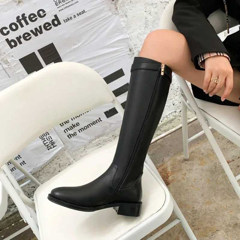 High Quality Warm Low Heel Knee High Boots Autumn Winter New Design Soft Leather Knight Boots Fi Round Toes Warm Botas De Mujer T241206