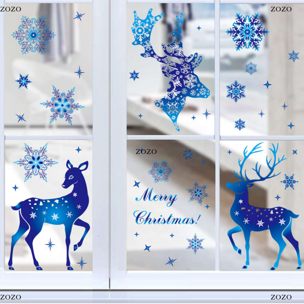 Christmas Decoration Snowflake Sticker Glass Window Decor Sticker Christmas Blue Snowflake Elk Electrostatic Sticker