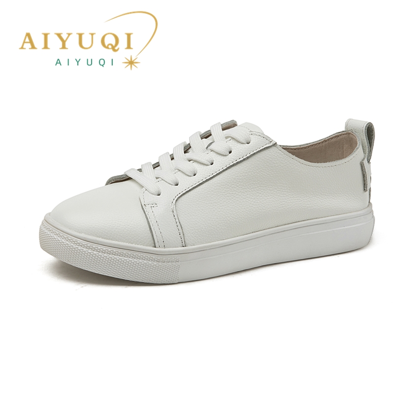 AIYUQI Women's Sneakers Genuine Leather 2024 New Casual Round Toe Flat Sneakers Women Lace-up White Shoes Ladies